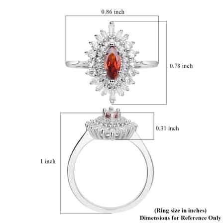 Simulated Garnet and White Diamond Cocktail Ring in Silvertone (Size 7.0) 1.85 ctw image number 5