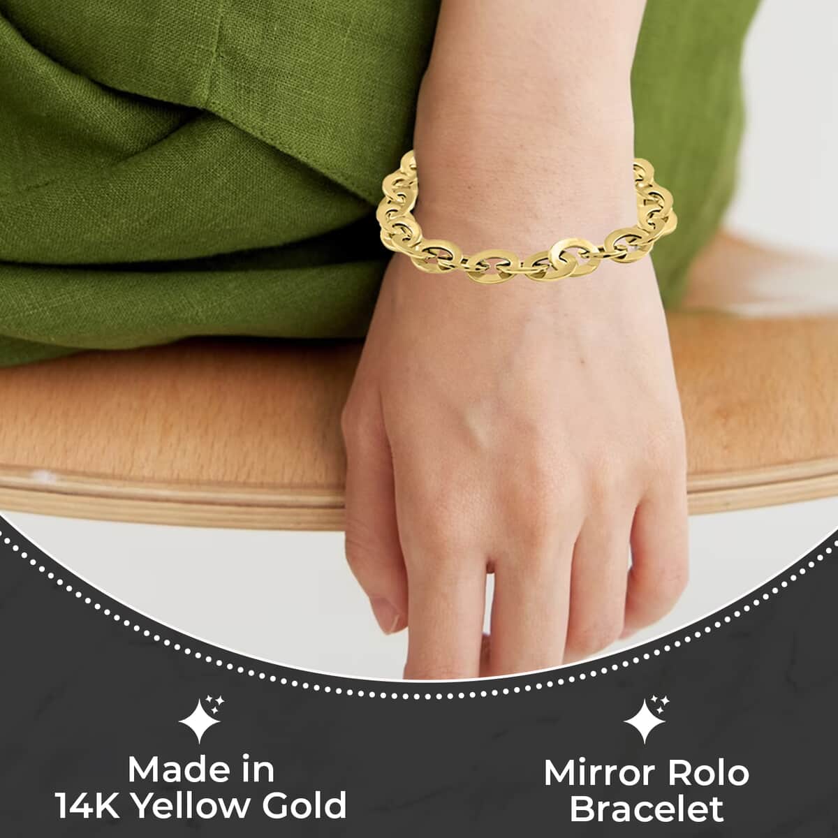 Italian 14K Yellow Gold Mirror Rolo Bracelet, Gold Bracelet, Gold Jewelry 8.2mm  (7.0-8.0 Inch) 3.5 Grams image number 2