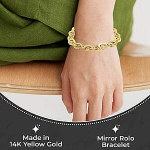 Italian 14K Yellow Gold Mirror Rolo Bracelet, Gold Bracelet, Gold Jewelry 8.2mm  (7.0-8.0 Inch) 3.5 Grams