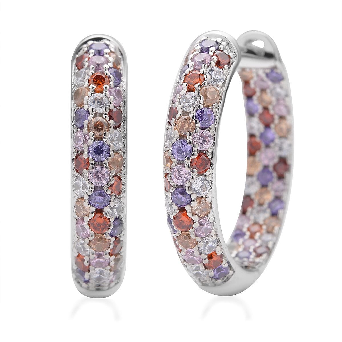 Simulated Multi Color Diamond Hoop Earrings in Silvertone 3.65 ctw image number 0