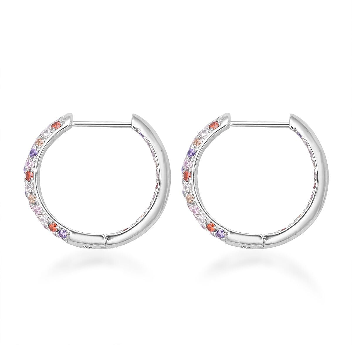 Simulated Multi Color Diamond Hoop Earrings in Silvertone 3.65 ctw