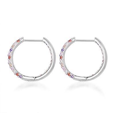 Simulated Multi Color Diamond Hoop Earrings in Silvertone 3.65 ctw