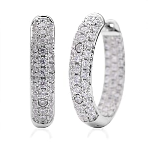 Simulated Diamond Hoop Earrings in Silvertone 3.65 ctw