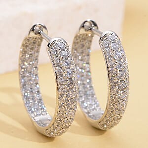 Simulated Diamond Hoop Earrings in Silvertone 3.65 ctw