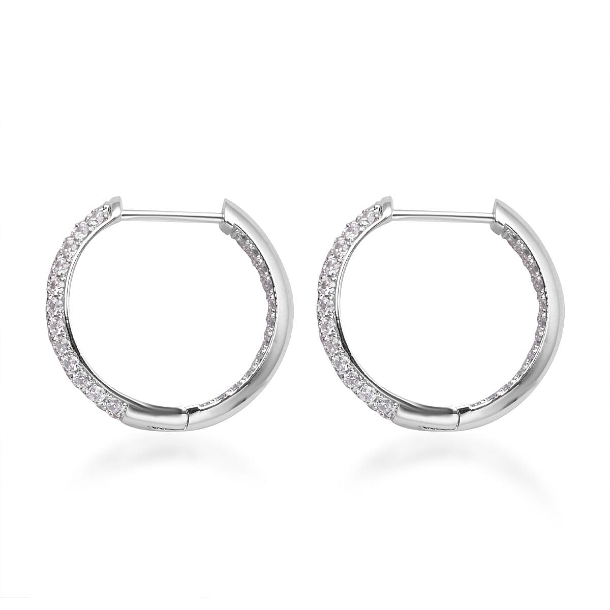 Simulated Diamond Hoop Earrings in Silvertone 3.65 ctw image number 3