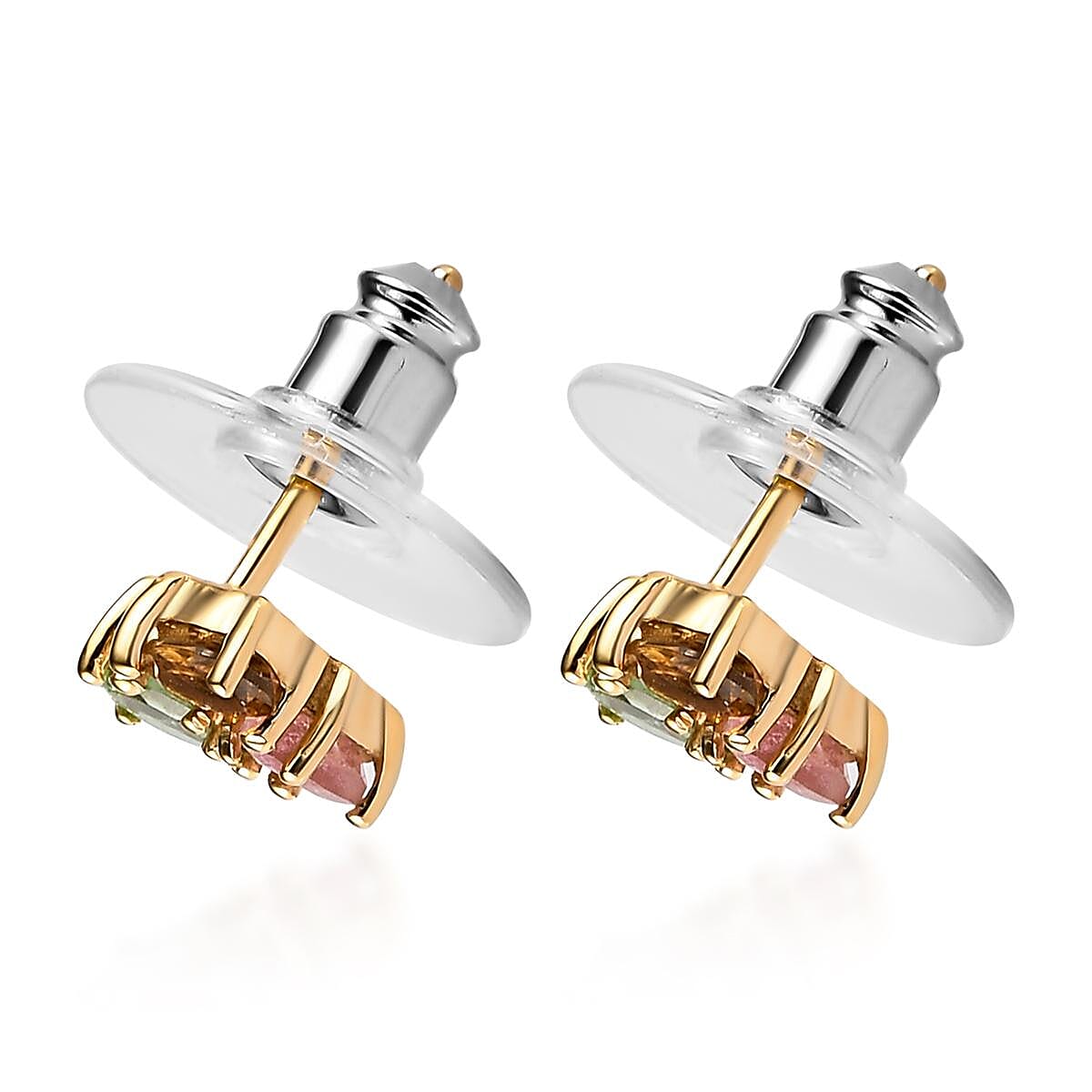 Multi-Tourmaline Stud Earrings in Vermeil Yellow Gold Over Sterling Silver 1.00 ctw image number 3