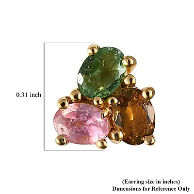 Multi-Tourmaline Stud Earrings in Vermeil Yellow Gold Over Sterling Silver 1.00 ctw