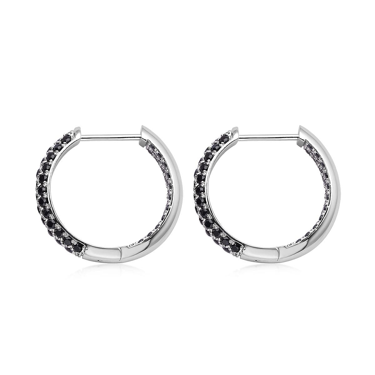 Simulated Black Diamond Hoop Earrings in Silvertone 3.65 ctw image number 3