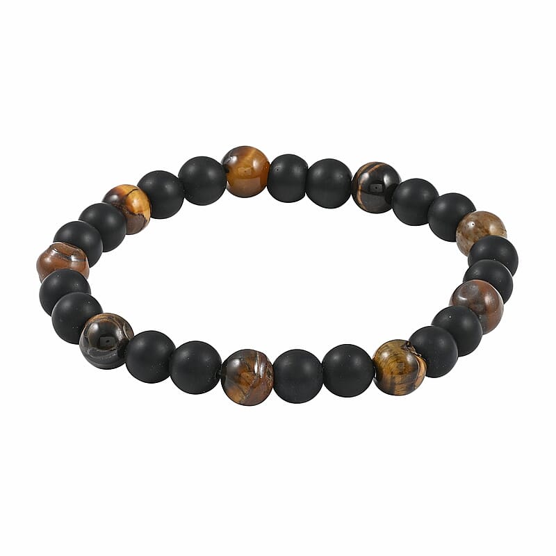 Tiger's Eye and Lava Stone Beaded Stretch Bracelet 18.00 ctw