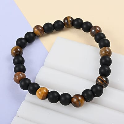 Tiger's Eye and Lava Stone Beaded Stretch Bracelet 18.00 ctw