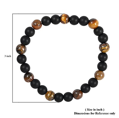 Tiger's Eye and Lava Stone Beaded Stretch Bracelet 18.00 ctw