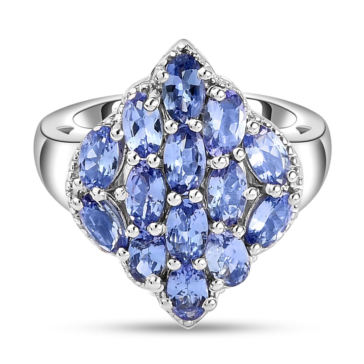 Tanzanite 3.22 ctw Ring in Platinum Over Sterling Silver (Size 10.0) (5.8 g)