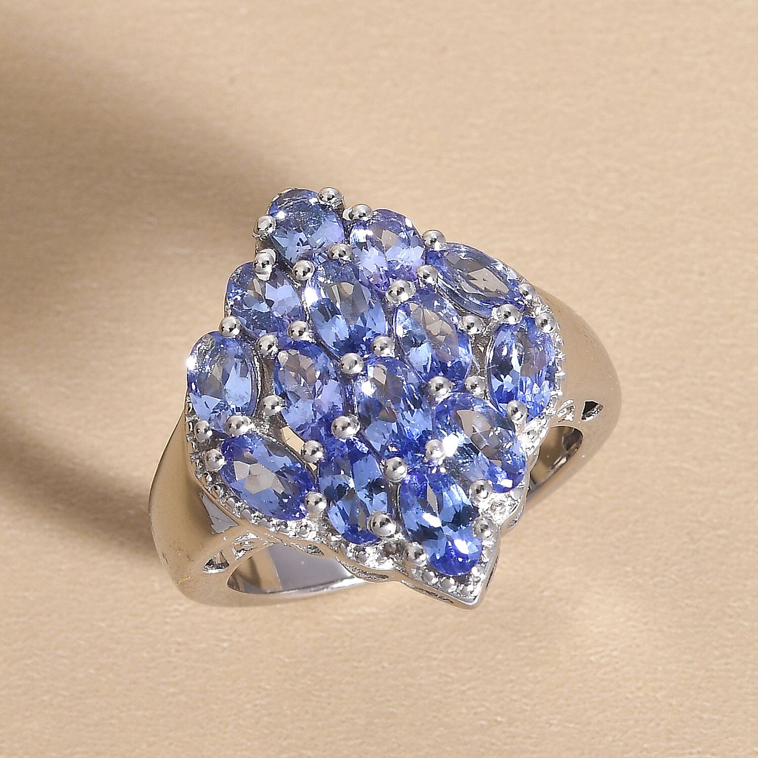 Tanzanite 3.22 ctw Ring in Platinum Over Sterling Silver (Size 10.0) (5.8 g)