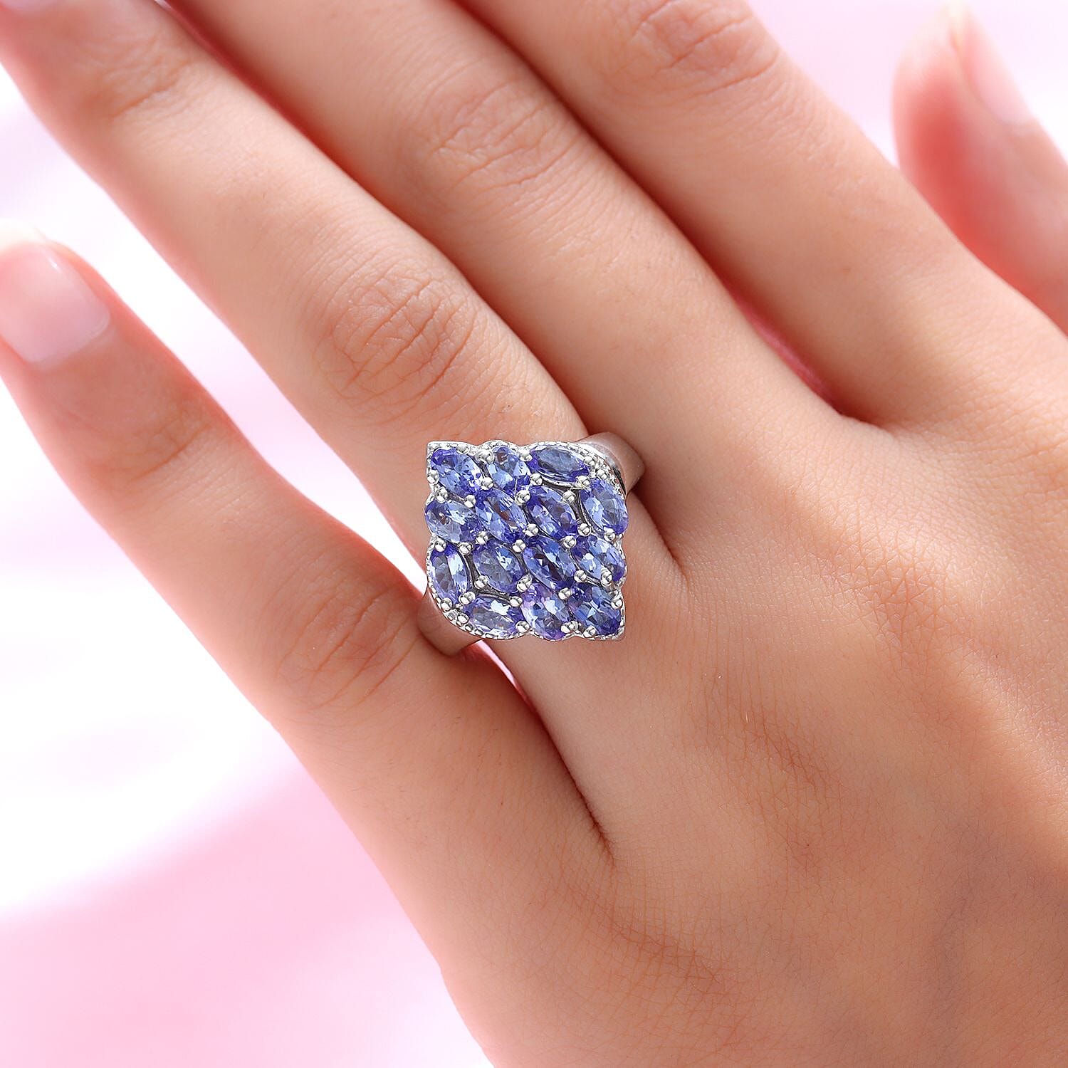 Tanzanite 3.22 ctw Ring in Platinum Over Sterling Silver (Size 10.0) (5.8 g)