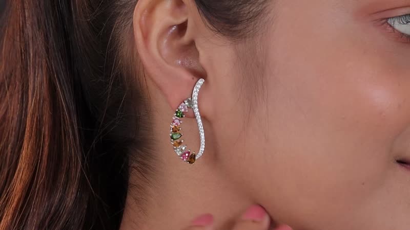 Multi Tourmaline Earrings , Zircon Accent Earrings , Fancy Earrings, Sterling Silver Earrings 4.15 ctw