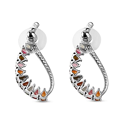 Multi Tourmaline Earrings , Zircon Accent Earrings , Fancy Earrings, Sterling Silver Earrings 4.15 ctw