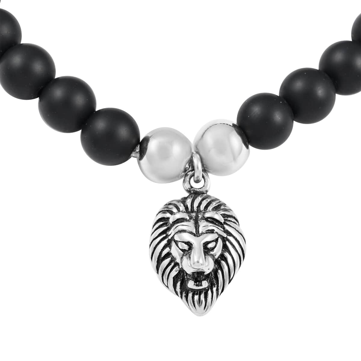 Lava Beaded Stretch Bracelet with Lion Head in Stainless Steel , Tarnish-Free, Waterproof, Sweat Proof Jewelry image number 2