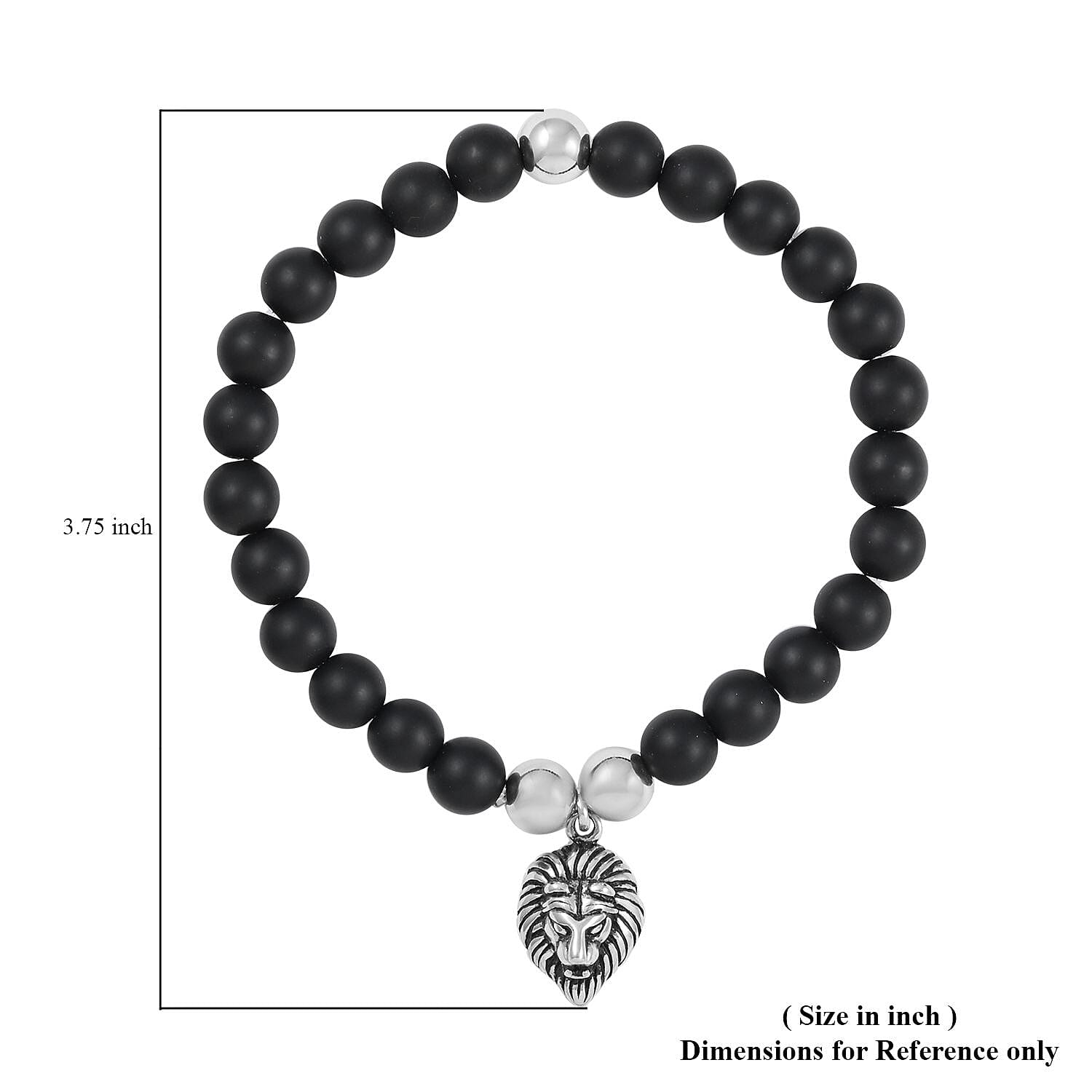 Lava Beaded Stretch Bracelet with Lion Head in Stainless Steel , Tarnish-Free, Waterproof, Sweat Proof Jewelry