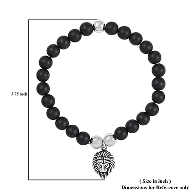 Lava Beaded Stretch Bracelet with Lion Head in Stainless Steel , Tarnish-Free, Waterproof, Sweat Proof Jewelry