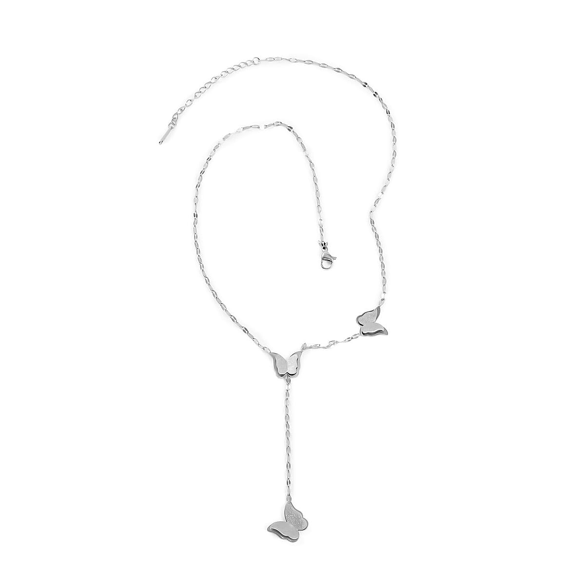 Sandblasted Butterfly Lariat Necklace 16 Inches in Stainless Steel image number 2