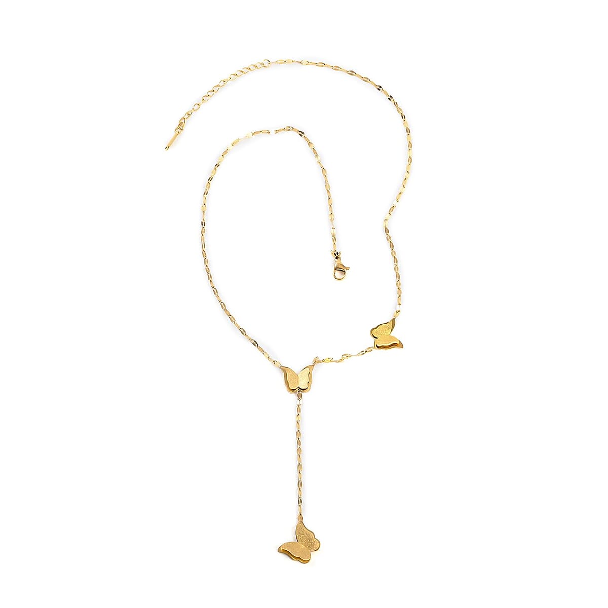 Sandblasted Butterfly Lariat Necklace 16 Inches in ION Plated Yellow Gold Stainless Steel image number 2