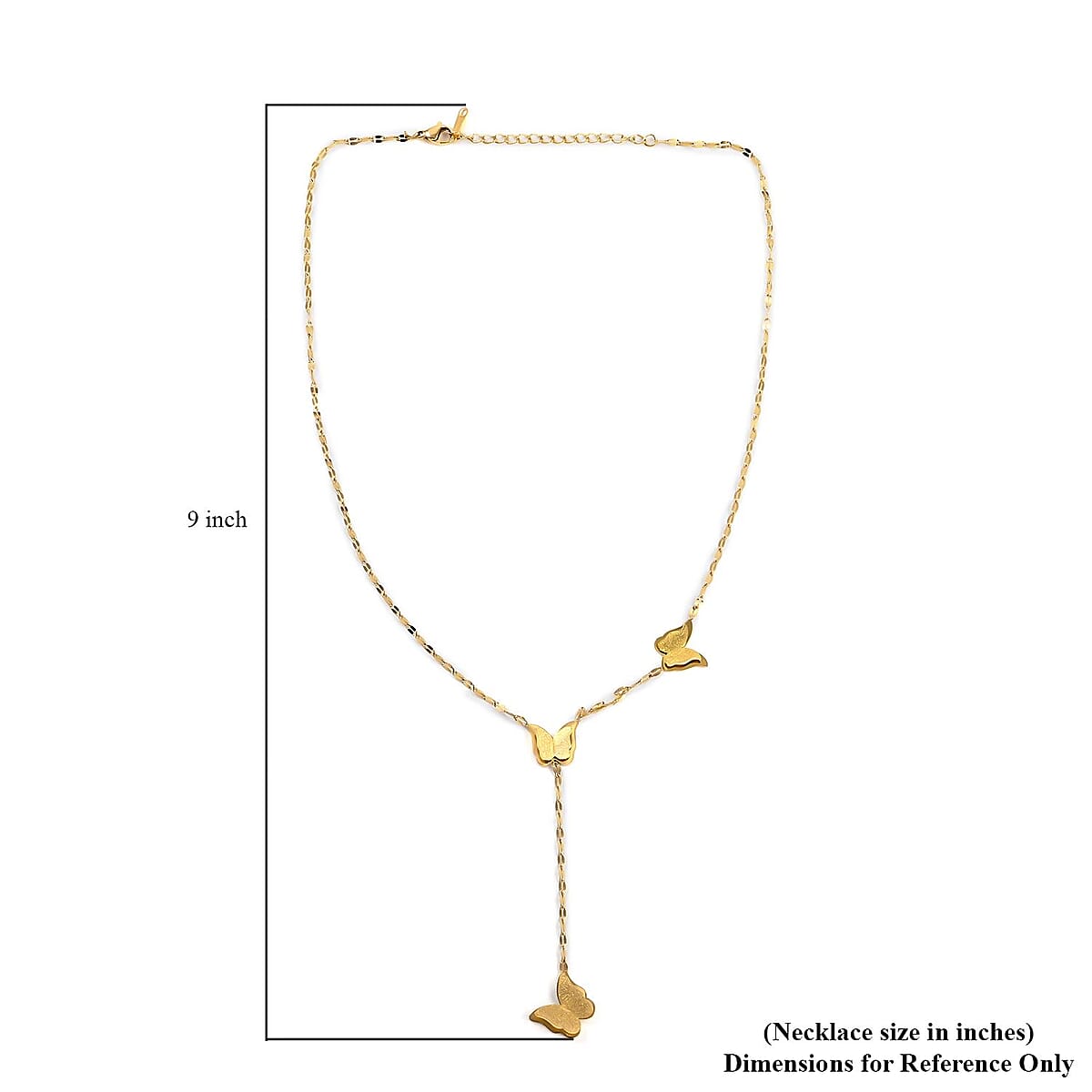 Sandblasted Butterfly Lariat Necklace 16 Inches in ION Plated Yellow Gold Stainless Steel image number 4