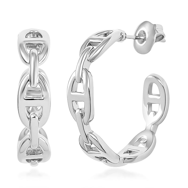 Mariner Link Hoop Earrings in Silvertone