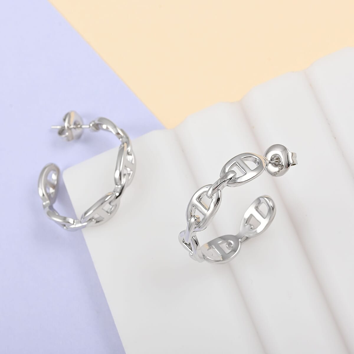 Mariner Link Hoop Earrings in Silvertone image number 1