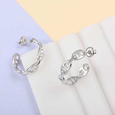 Mariner Link Hoop Earrings in Silvertone