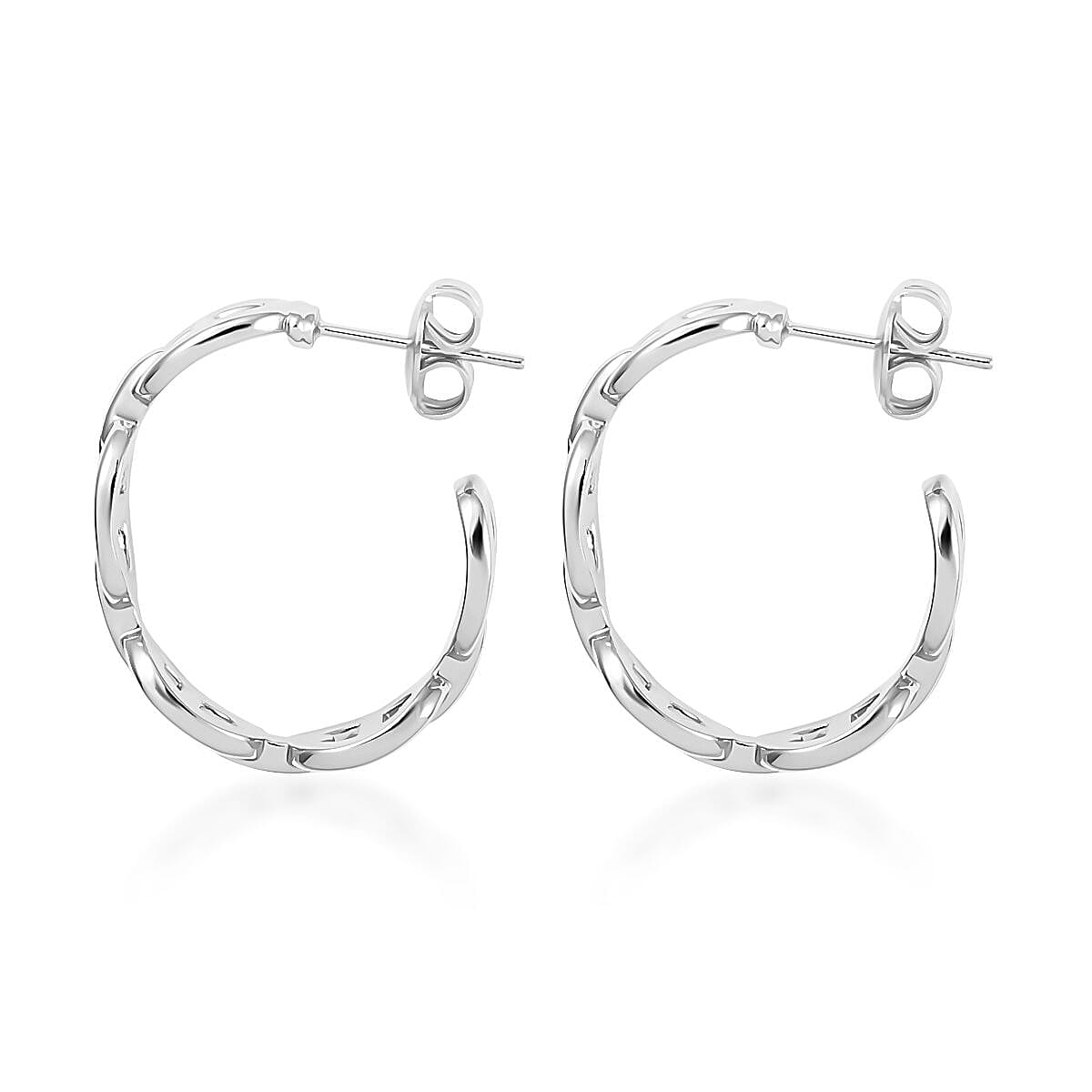 Mariner Link Hoop Earrings in Silvertone image number 3