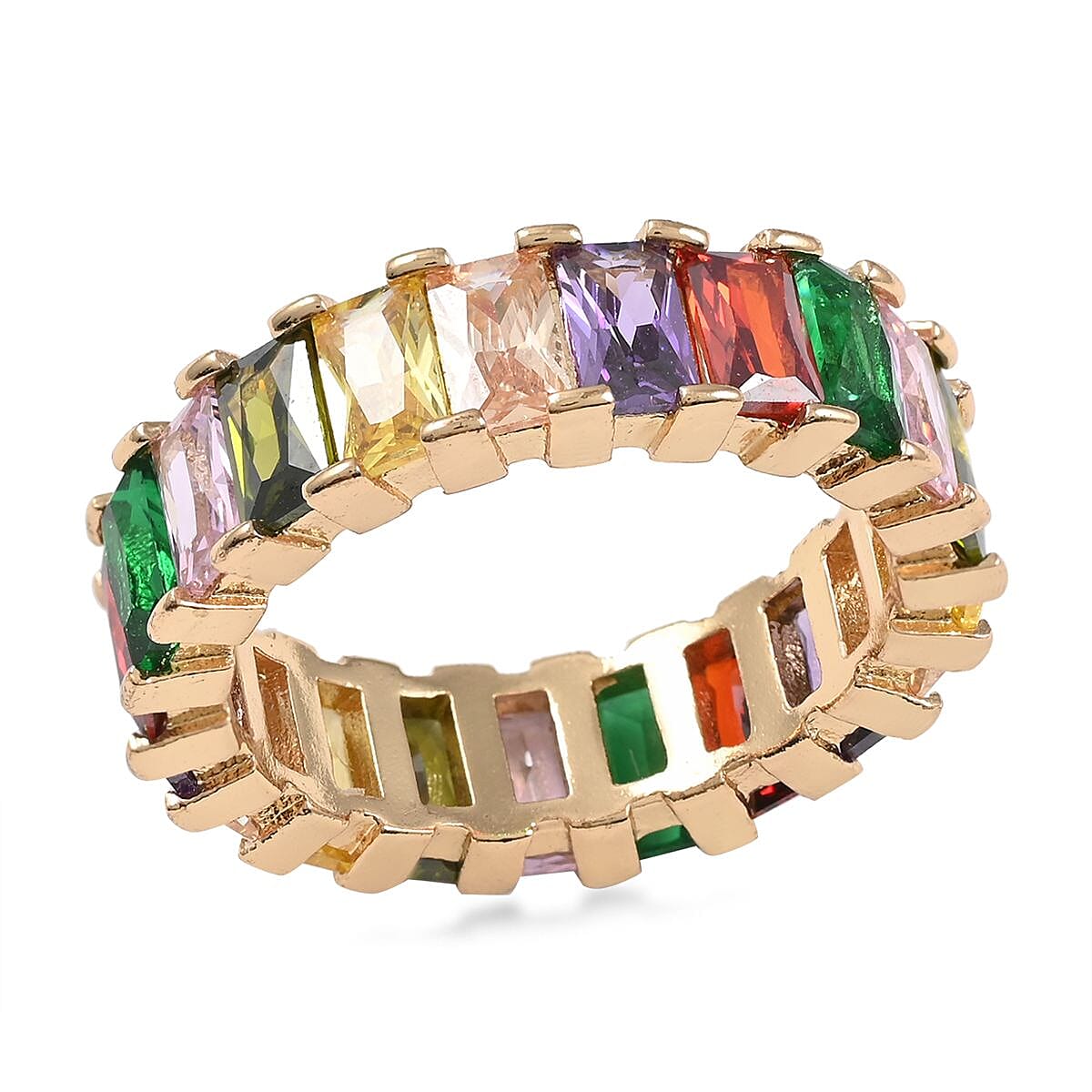 Multi Color Simulated Diamond Eternity Band Ring in Goldtone (Size 6.0) 10.50 ctw