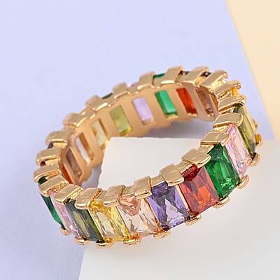 Multi Color Simulated Diamond Eternity Band Ring in Goldtone (Size 6.0) 10.50 ctw