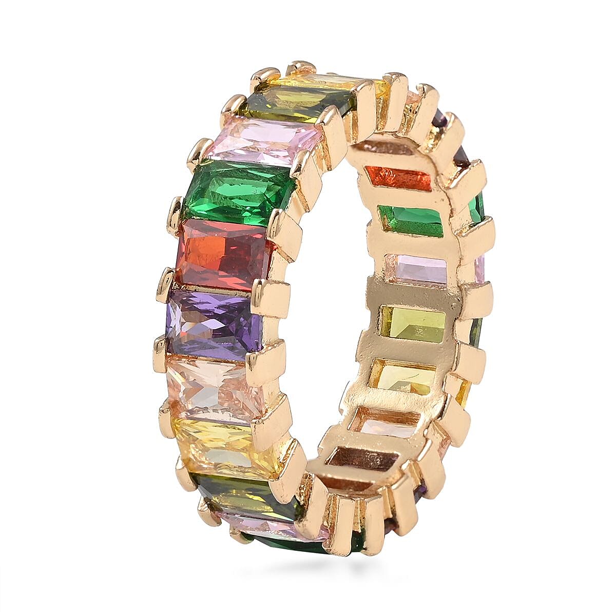 Multi Color Simulated Diamond Eternity Band Ring in Goldtone (Size 6.0) 10.50 ctw