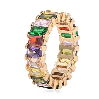 Multi Color Simulated Diamond Eternity Band Ring in Goldtone (Size 6.0) 10.50 ctw