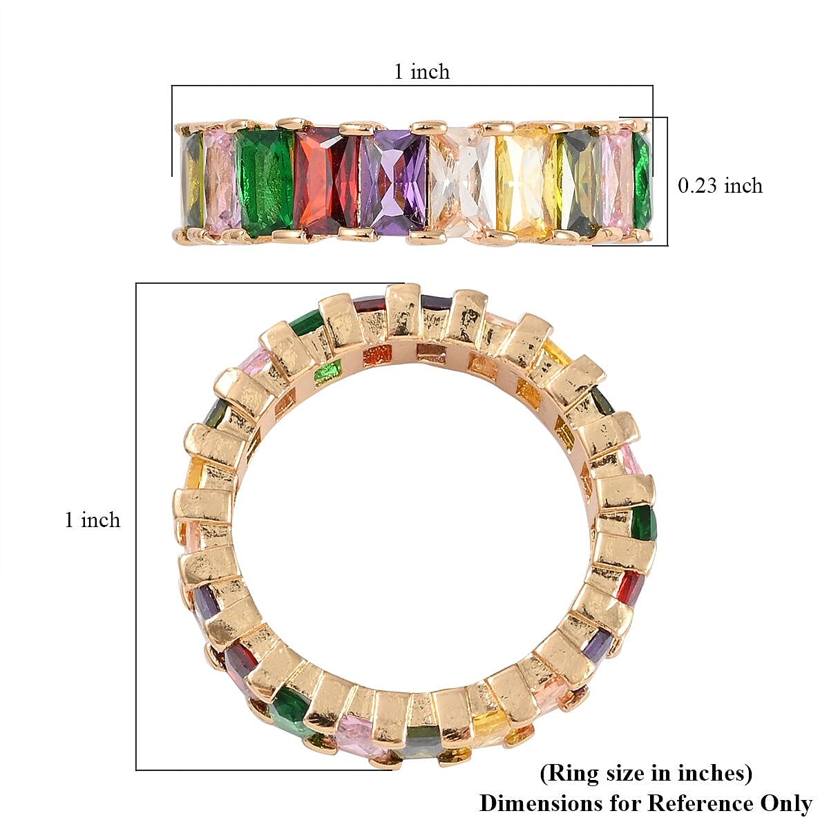 Multi Color Simulated Diamond Eternity Band Ring in Goldtone (Size 6.0) 10.50 ctw