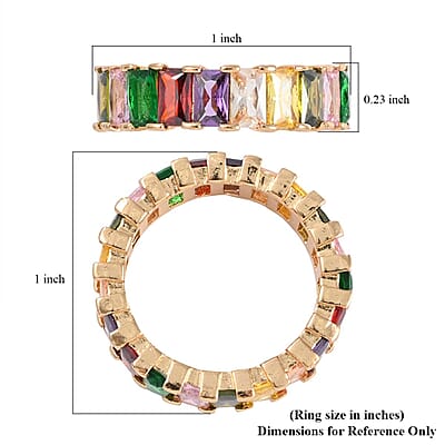Multi Color Simulated Diamond Eternity Band Ring in Goldtone (Size 6.0) 10.50 ctw