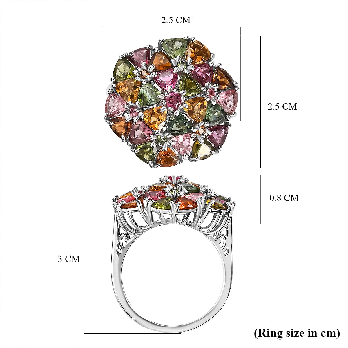 Multi-Tourmaline Cluster Ring in 14K Yellow Gold and Platinum Over Sterling Silver 5.15 ctw image number 5