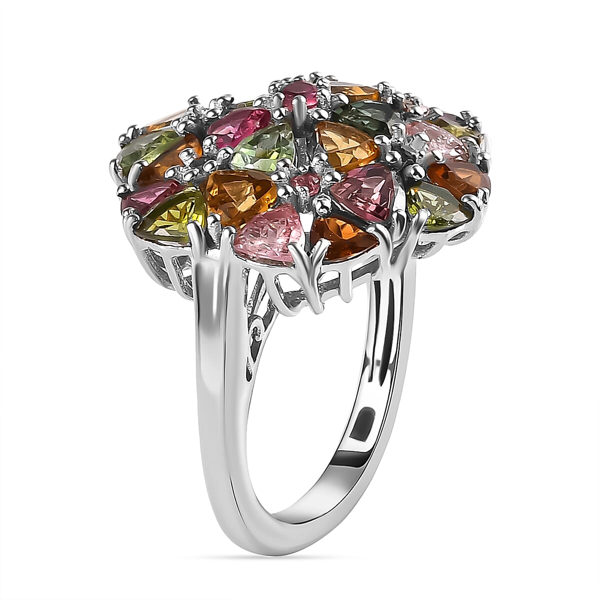 Multi-Tourmaline Cluster Ring in 14K Yellow Gold and Platinum Over Sterling Silver (Size 7.0) 5.15 ctw image number 3
