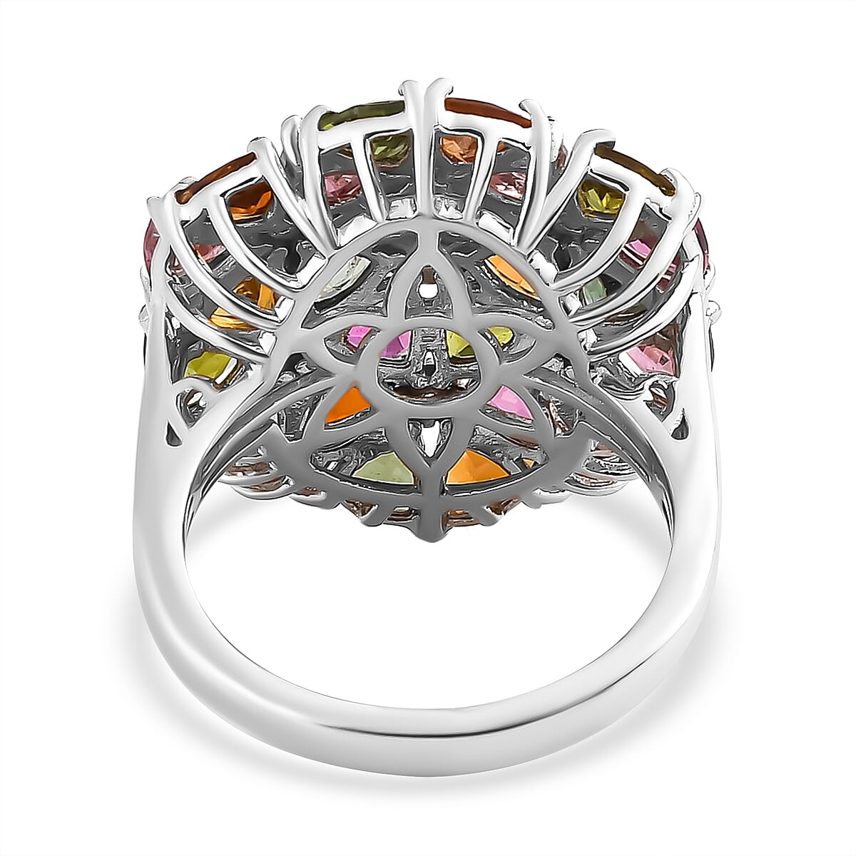 Multi-Tourmaline Cluster Ring in 14K Yellow Gold and Platinum Over Sterling Silver (Size 7.0) 5.15 ctw image number 4