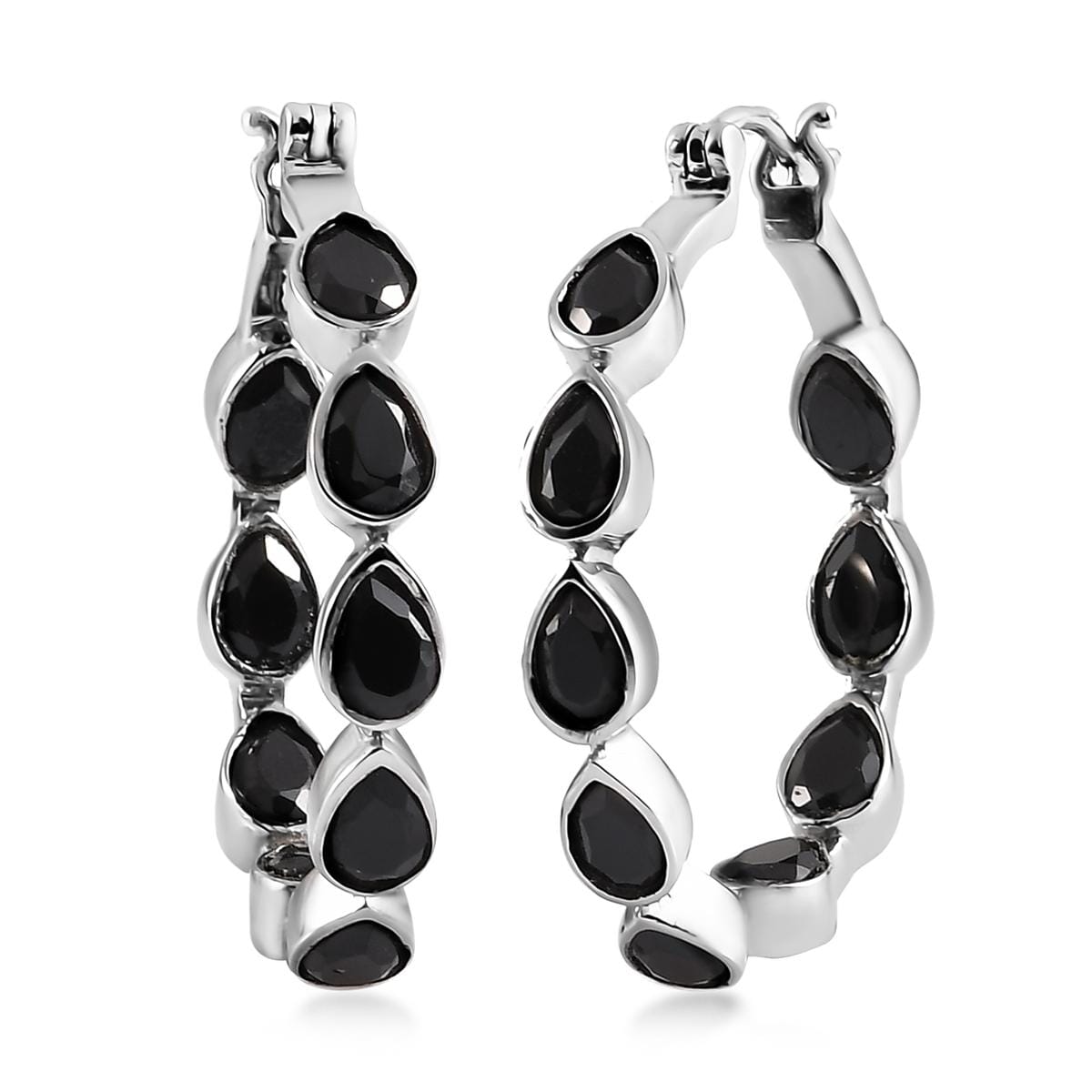Thai Black Spinel Inside Out Hoop Earrings in Stainless Steel 9.60 ctw image number 0