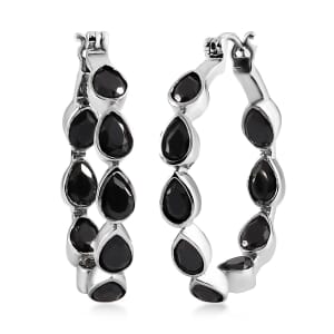 Thai Black Spinel Inside Out Hoop Earrings in Stainless Steel 9.60 ctw