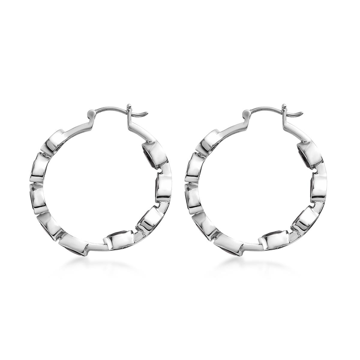 Thai Black Spinel Inside Out Hoop Earrings in Stainless Steel 9.60 ctw image number 3