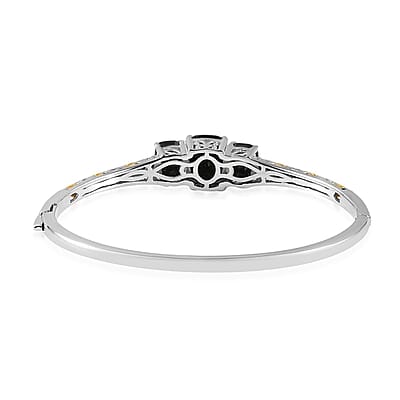 Karis Thai Black Spinel Bangle Bracelet in 18K YG Plated and Platinum Bond (6.50 In) 13.00 ctw