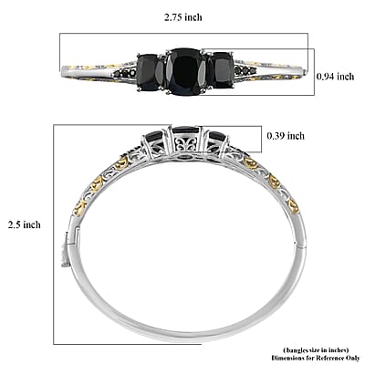 Karis Thai Black Spinel Bangle Bracelet in 18K YG Plated and Platinum Bond (6.50 In) 13.00 ctw