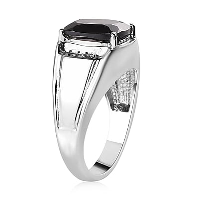 Thai Black Spinel and Natural White Zircon Men's Ring in Stainless Steel (Size 10.0) 5.40 ctw