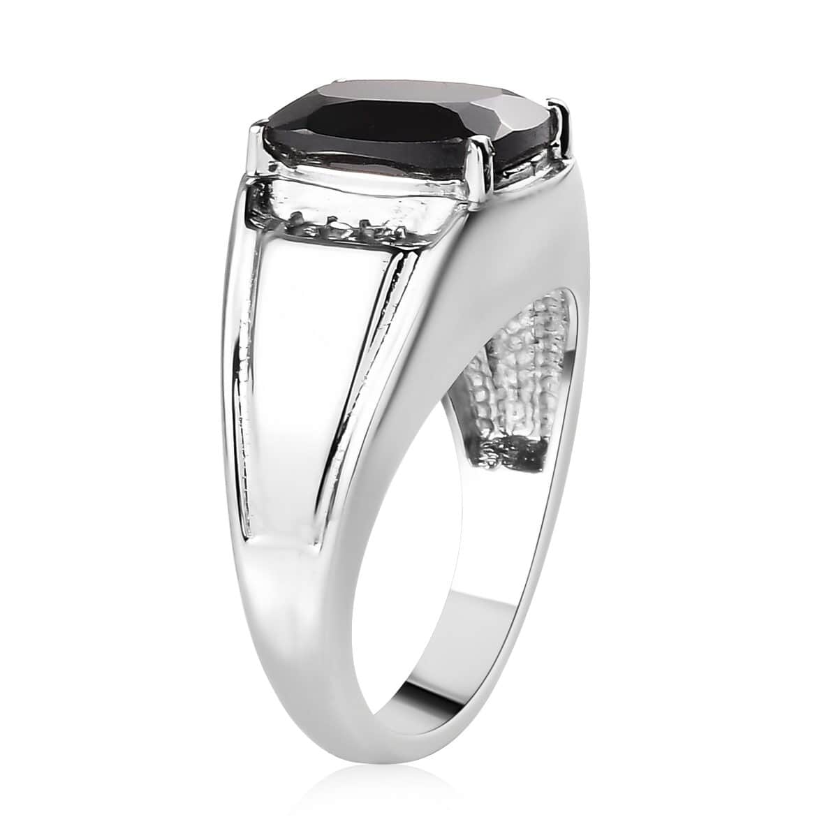 Natural Thai Black Spinel, Natural White Zircon Men's Ring in Stainless Steel (Size 10.0) 5.40 ctw image number 3