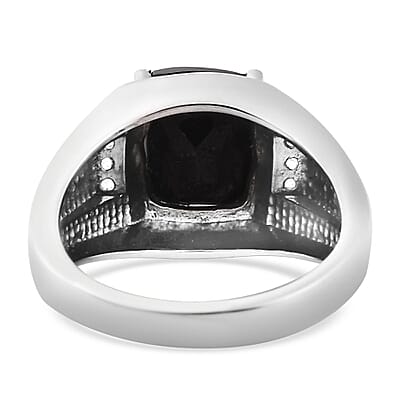 Thai Black Spinel and Natural White Zircon Men's Ring in Stainless Steel (Size 10.0) 5.40 ctw