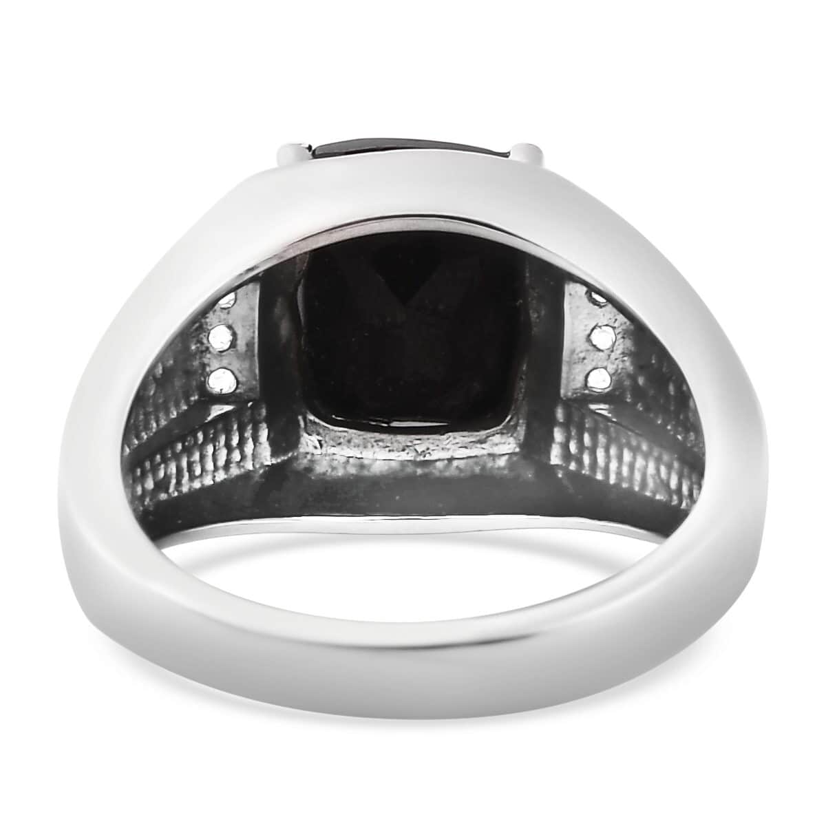 Natural Thai Black Spinel, Natural White Zircon Men's Ring in Stainless Steel (Size 10.0) 5.40 ctw image number 4