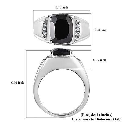 Thai Black Spinel and Natural White Zircon Men's Ring in Stainless Steel (Size 10.0) 5.40 ctw