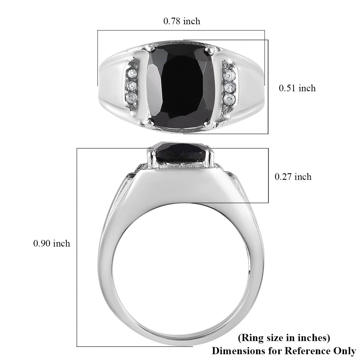 Natural Thai Black Spinel, Natural White Zircon Men's Ring in Stainless Steel (Size 10.0) 5.40 ctw image number 5